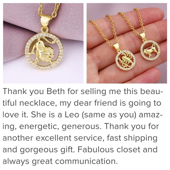 Virgo Zodiac Necklace Inlaid Zircon Gold Plated Stainless Steel - Picture 3 of 14